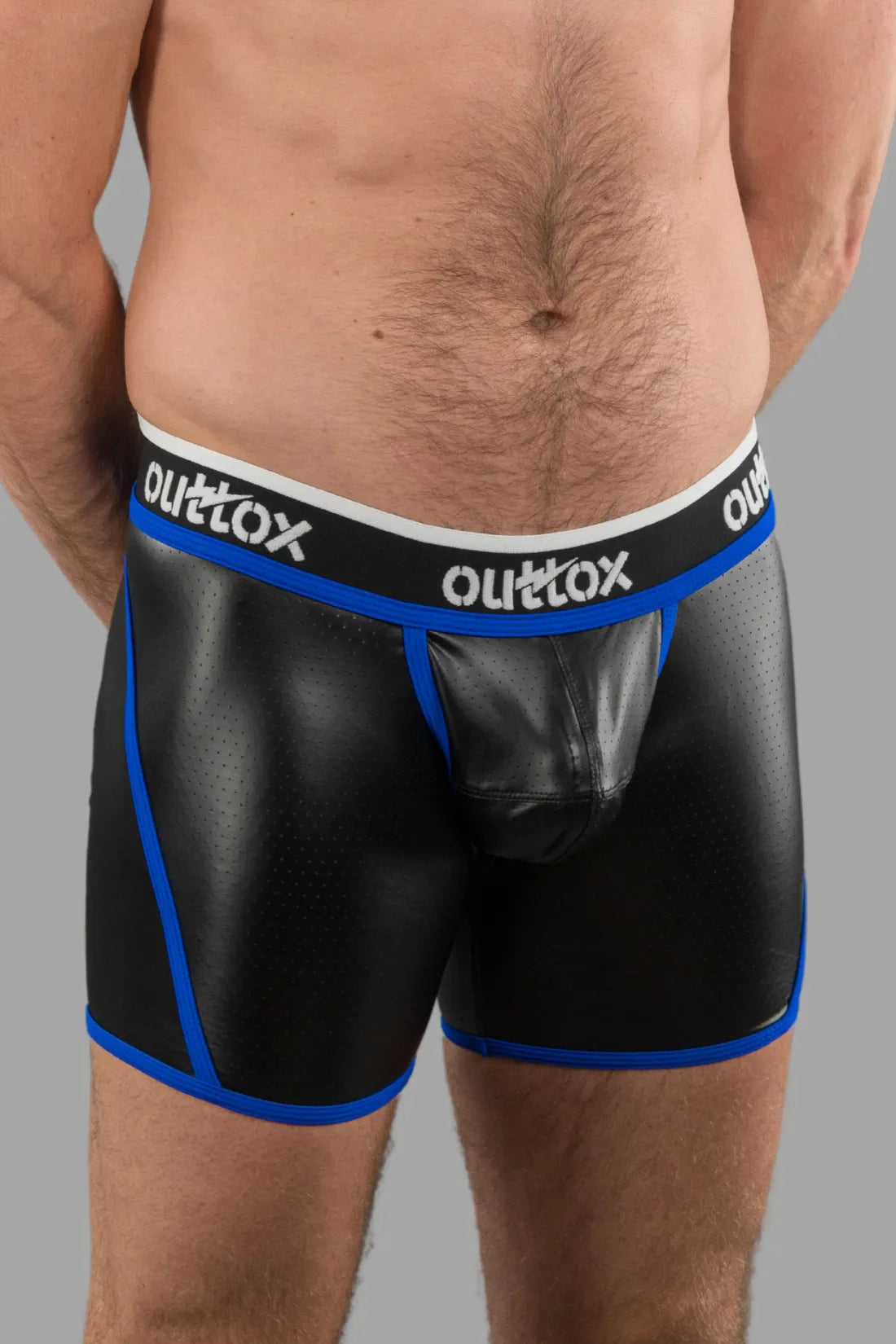 Outtox. Pantalones cortos traseros abiertos con bragueta a presión. Azul