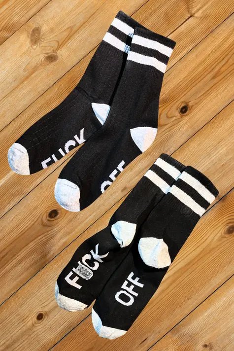 &quot;F*CK OFF&quot; Crew Socks. Black + White - Maskulo - MSC112 - YX - Maskulo EU Global Online Store