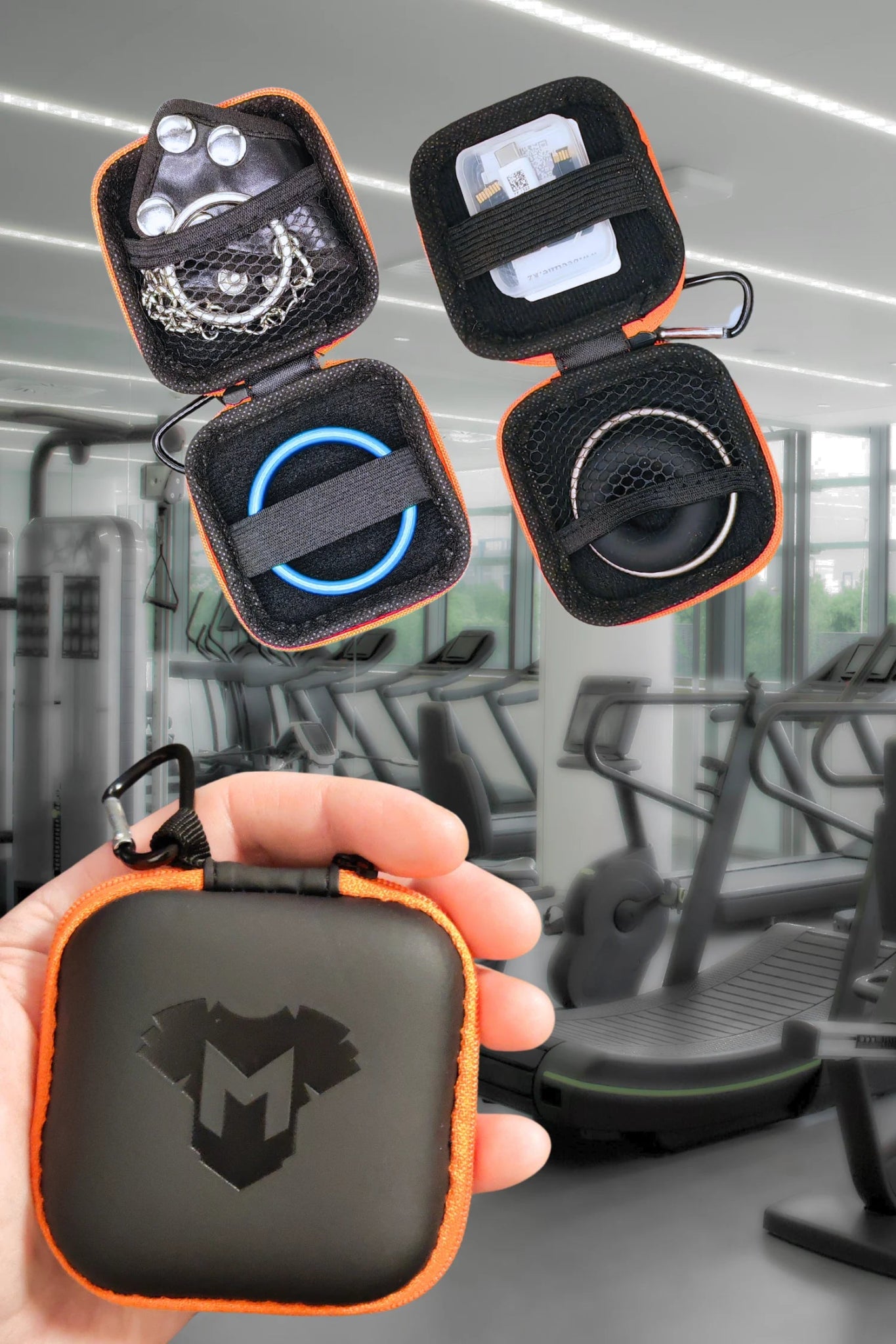 Maskulo Jax Wanderlust Mini Zip-Case in Black and Orange. Durable EVA/PU carabiner accessory for discreet storage of cock rings or poppers.