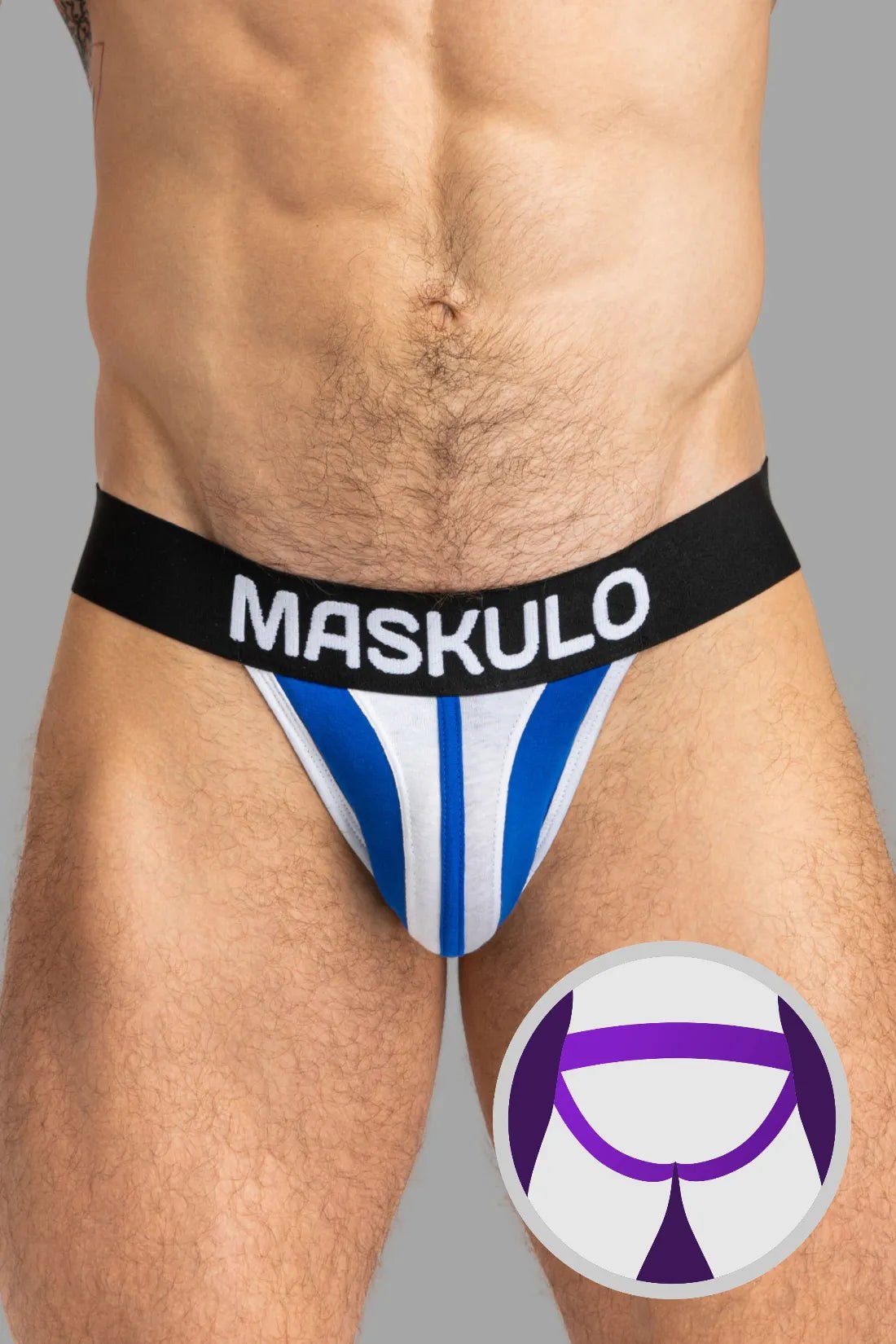 TIGER Jock with POUCH - SNAP. White and Blue - Maskulo - MJS149 - Y2 - Maskulo Global (EU) Store