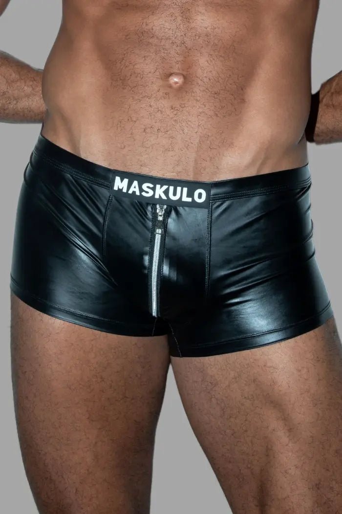 Trukk Liquidoil PU Leather Shorts with 2 - sides zipper. Black + Silver - Maskulo - MSH236 - Y2 - Maskulo Global (EU) Store