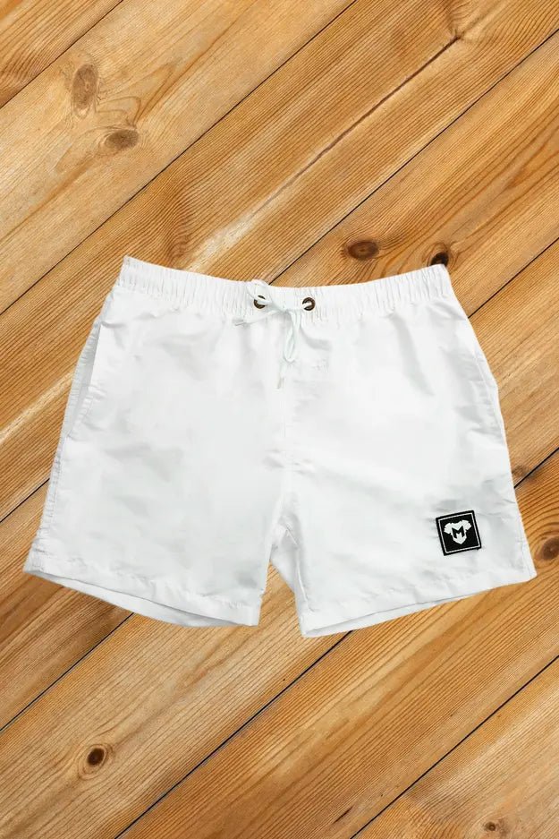 Maskulo Zephyr Cyclone soft-touch nylon shorts in white. Featuring inner white mesh lining, free fit, and 3 pockets. Product code MSH247.