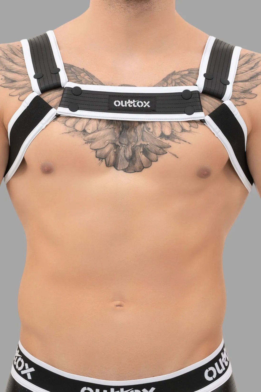 Outtox. Bulldog Harness with Snaps. Black and White - Outtox - XHR111 - Y5 - Maskulo Global (EU) Store