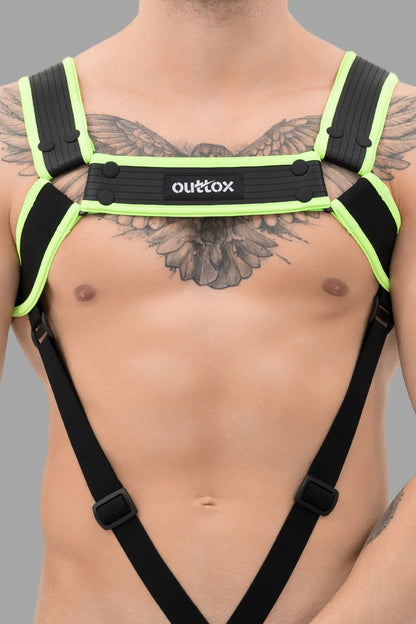 Outtox. Body Harness with Snaps. Black and Green Neon - Outtox - XHR115 - Y4 - Maskulo Global (EU) Store