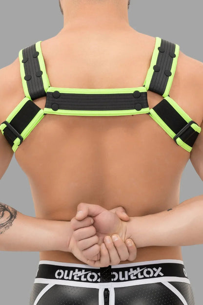 Outtox. Body Harness with Snaps. Black and Green Neon - Outtox - XHR115 - Y4 - Maskulo Global (EU) Store