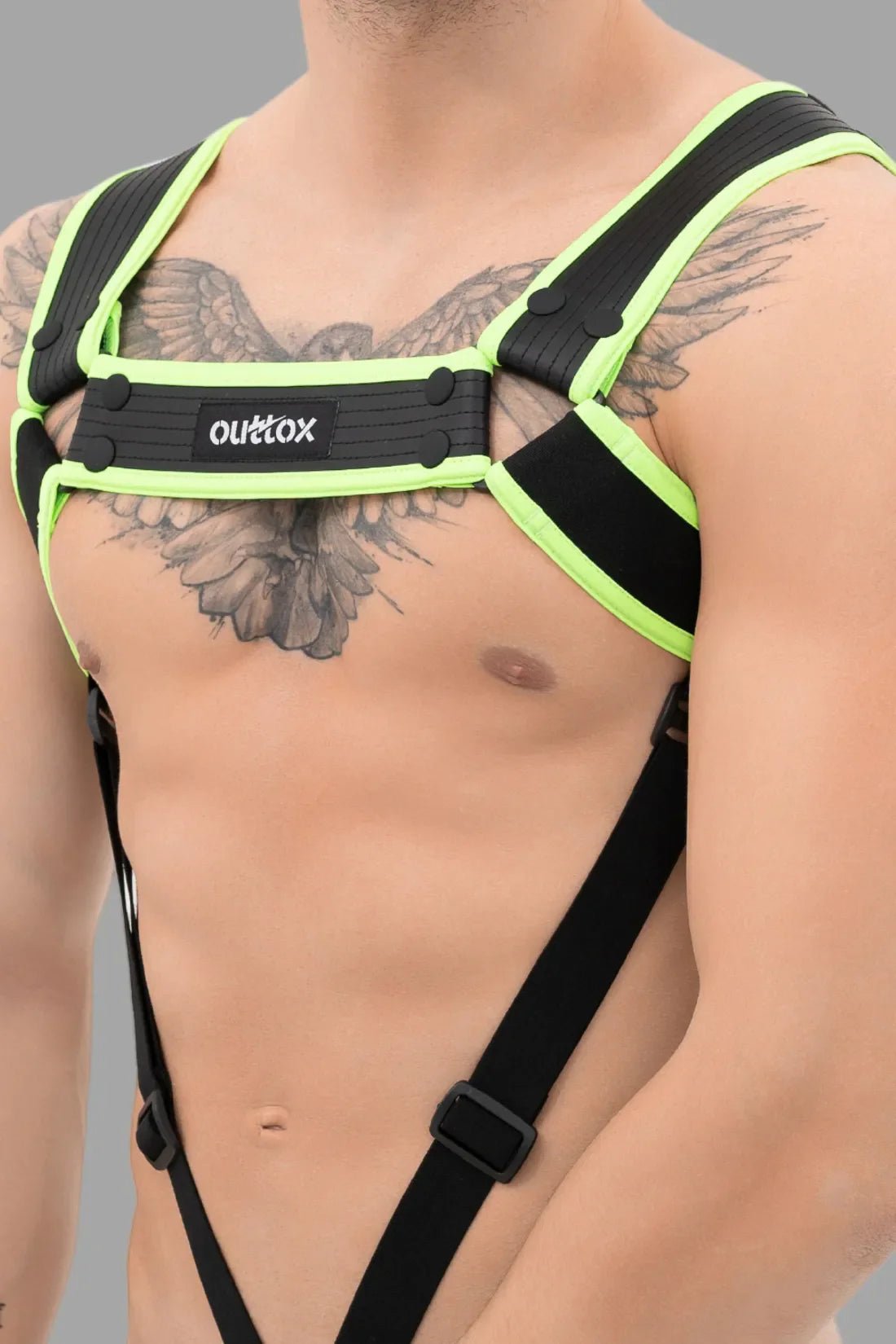 Outtox. Body Harness with Snaps. Black and Green Neon - Outtox - XHR115 - Y4 - Maskulo Global (EU) Store