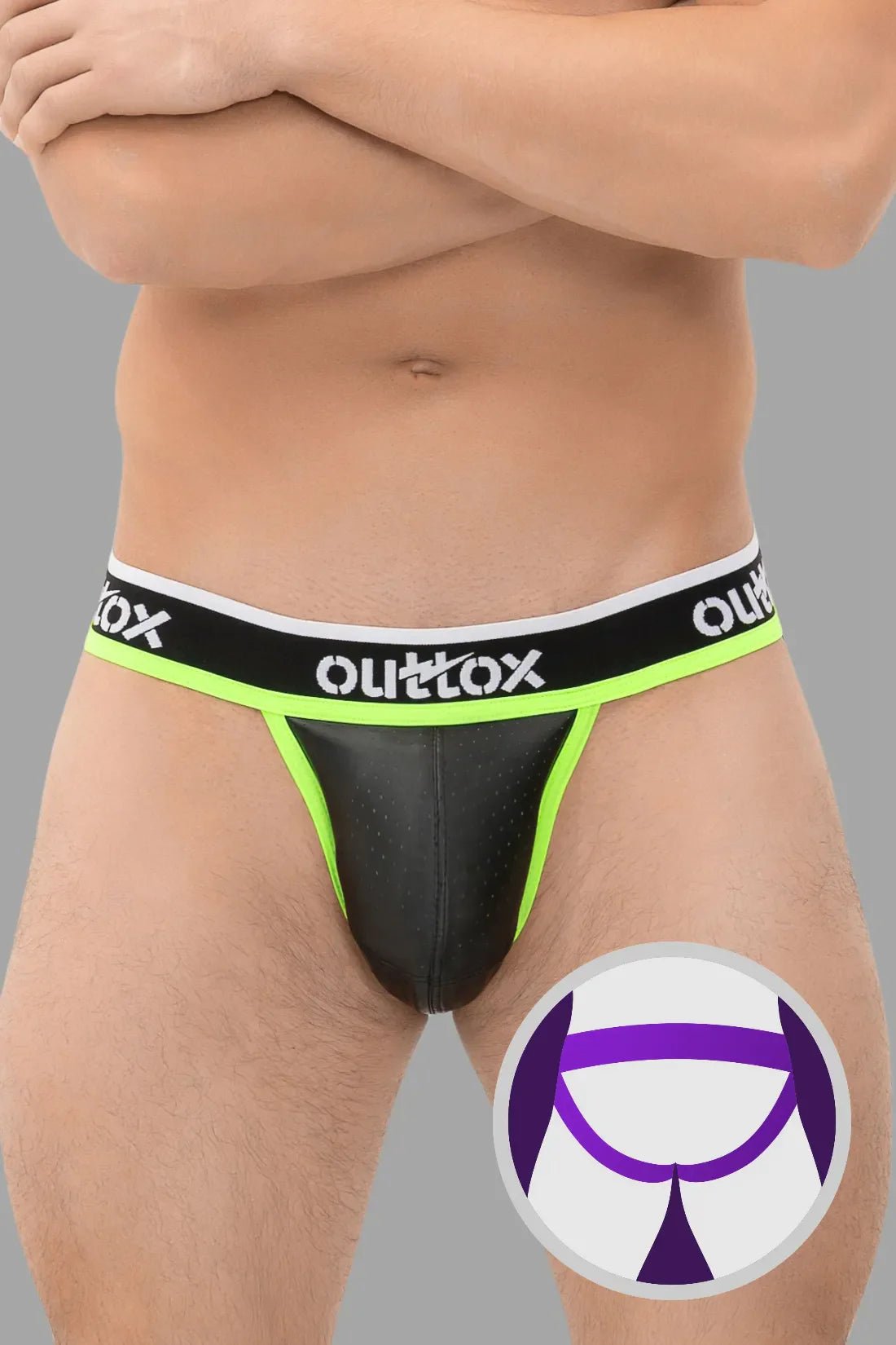 Outtox. Jock with Snap Codpiece. Black and Green Neon - Outtox - XJS104 - Y2 - Maskulo Global (EU) Store